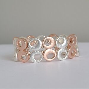 Mod Vintage Matte Silver Rose Gold Metal Geometric Circle Stretchy Bracelet